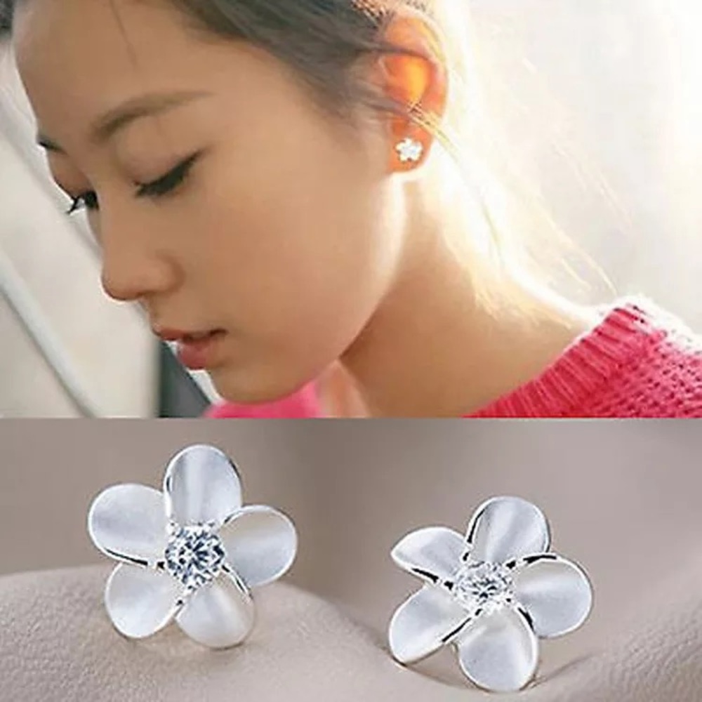 Sterling Silver Floral CZ Earrings - Picture 2 of 2